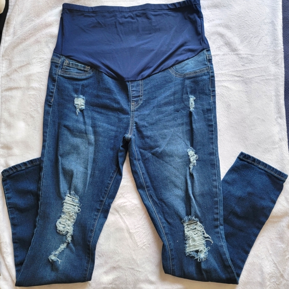 Maternity High Waist Ripped Skinny Jeans Size Large